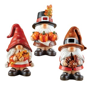 Collections Etc Hand-Painted Thanksgiving Gnome Figurines - Set of 3 2.75 X 2.75 X 5 Brown - 1 of 2