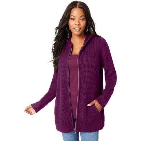 Roaman's Women's Plus Size Classic-length Thermal Hoodie, 3x - Dark Berry :  Target