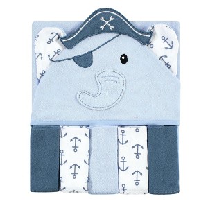 Hudson Baby Infant Boy Hooded Towel and Five Washcloths, Pirate Elephant, One Size - 1 of 2