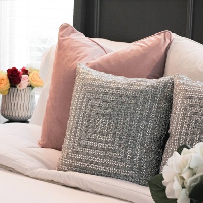 Madison Avenue Silver Rhinestone Velvet Square Pillow