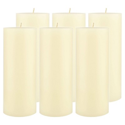 3"x8" 6pk Unscented Flat top Smooth Pillar Candles Ivory - Stonebriar Collection