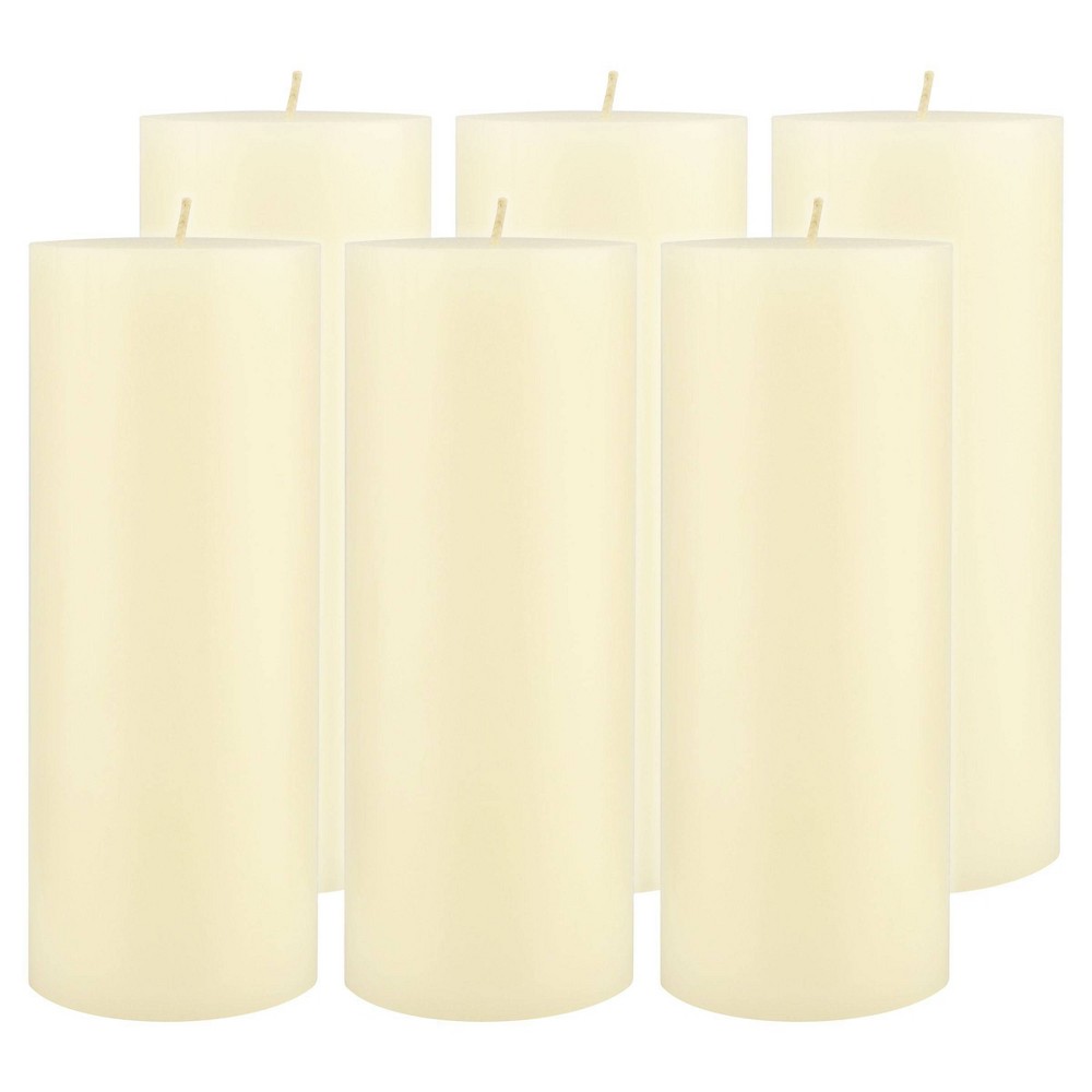 Photos - Other interior and decor 3"x8" 6pk Unscented Flat top Smooth Pillar Candles Ivory - Stonebriar Coll