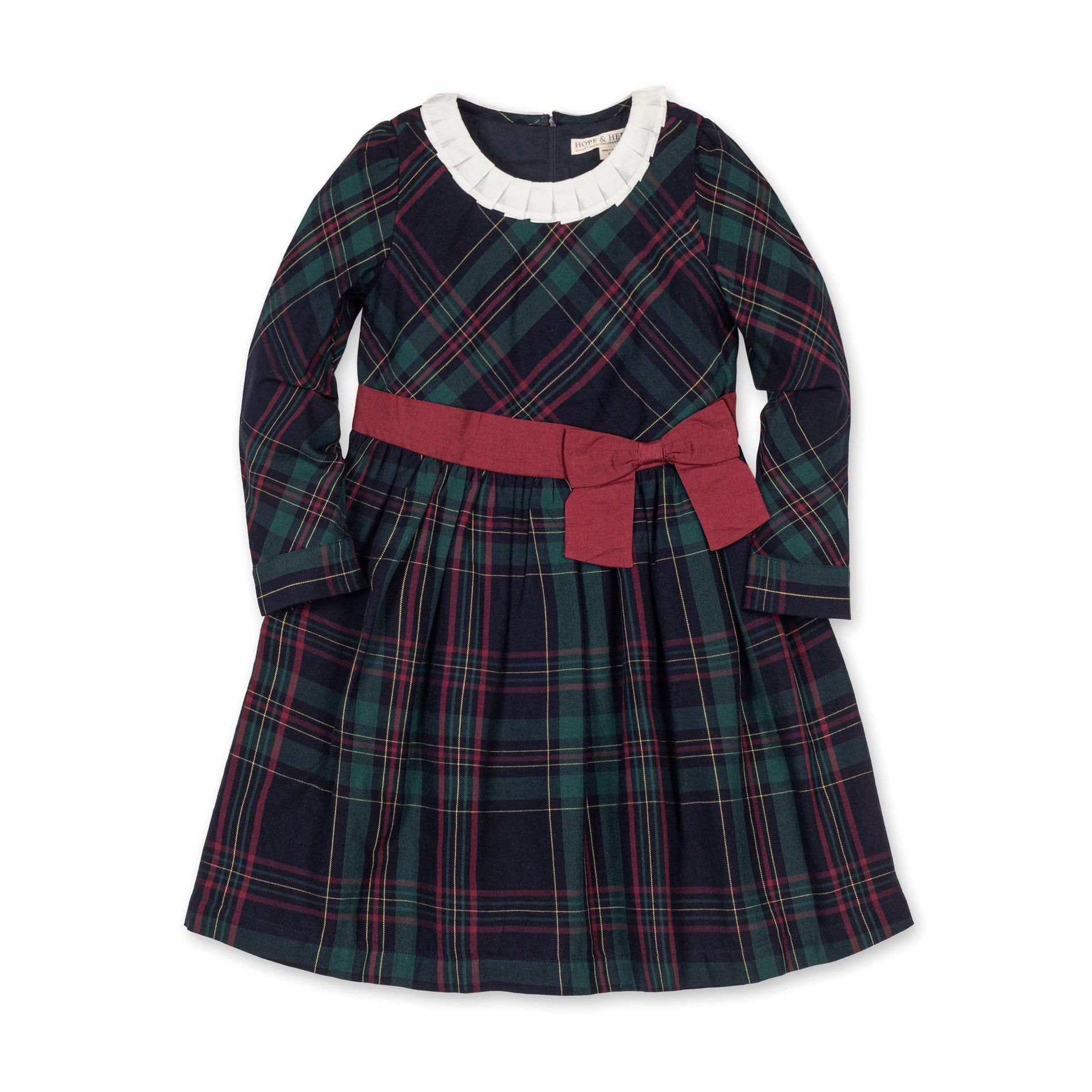 Hope & Henry Girls' Organic Pleated Collar Dress with Sash, Kids