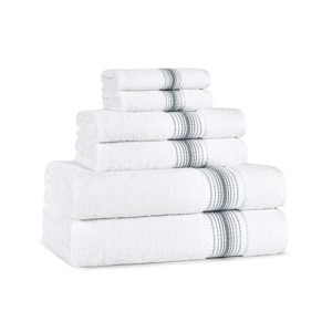Aston & Arden Turkish Cotton Bathroom Towel Set (6-Piece), Ombre Striped Border, 2 Bath Towels, 2 Hand Towels, 2 Washcloths - 1 of 4