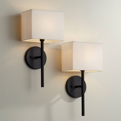 Modern Black Metal Wall Sconces with Linen Shades