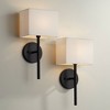 Possini Euro Design Favreau Modern Wall Light Sconces Set of 2 Black Hardwire 8" Fixture Rectangular Linen Shade for Bedroom Reading Living Room House - 2 of 4