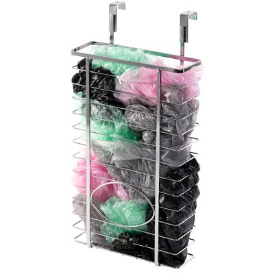 Basicwise Over Cabinet Metal Plastic Bag and Grocery Bag Storage Holder, Chrome