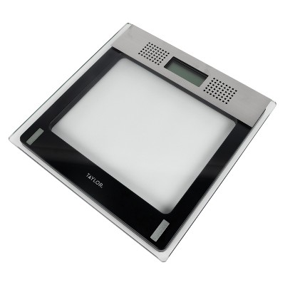 Black and Gray Digital Talking Bathroom Scale with Stainless Steel Accents