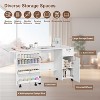 Folding Sewing Table with Storage Shelves & Drawer, Rolling Craft Desk with Lockable Wheels for Small Spaces, White - 4 of 4