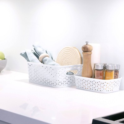 White Rectangular Y-Weave Mini Plastic Storage Basket