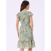Allegra K Women's Floral Chiffon Flutter Sleeve Belted Square Neck Ruffled Hem Dress - 4 of 4