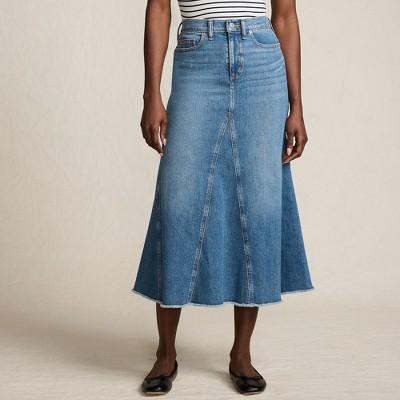 Lands' End Women's Soft Denim Godet Midi Skirt