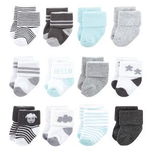 Hudson Baby Cotton Rich Newborn and Terry Socks, Sheep 12-Pack - 1 of 4