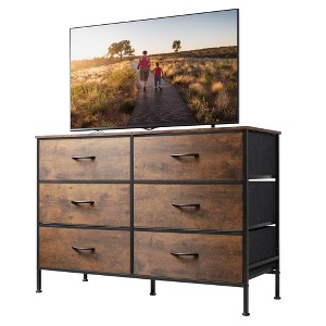 Wide Dresser with 6 Drawers, Fabric TV Stand for 50 Inch TV, Metal Frame, Wooden Top, Fabric Storage Dresser for Bedroom, Hallway, Entryway, - 1 of 4