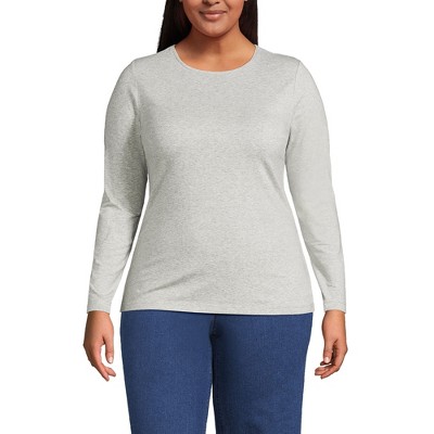 Lands' End Women's Plus Size Lightweight Jersey Skimming Long Sleeve Crew Neck T-shirt