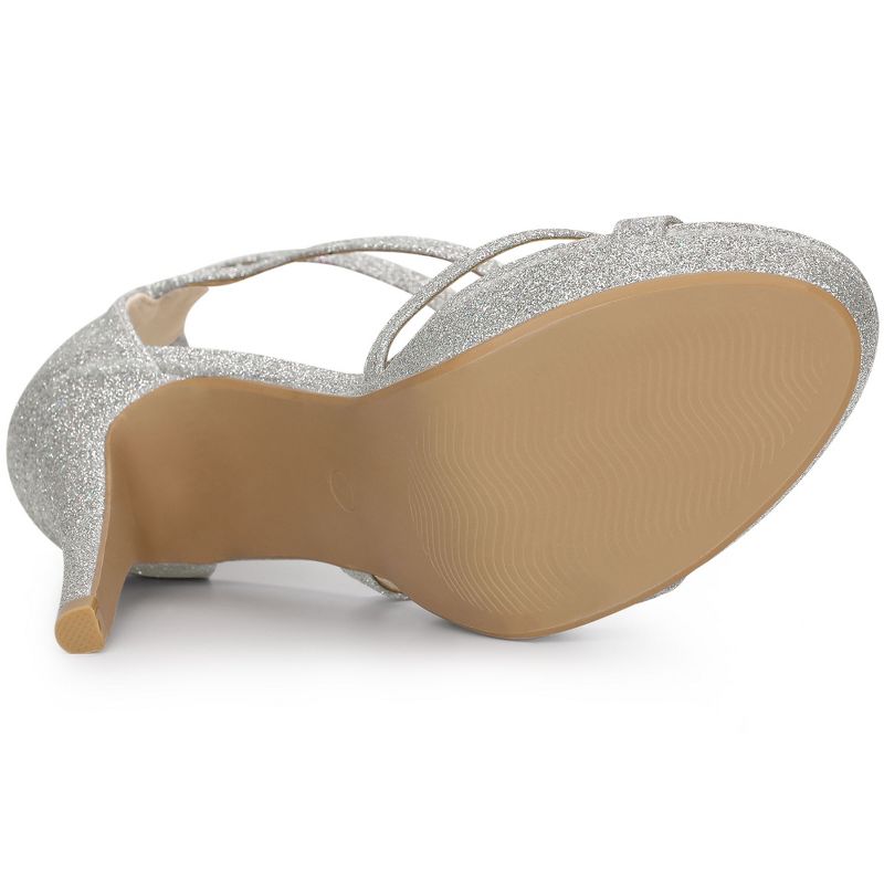 Perphy Women Platform Glitter Strappy Stiletto Heels Sandals, 5 of 7