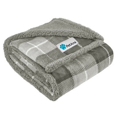 Plaid Light Grey Waterproof Sherpa Fleece Pet Blanket 29x40
