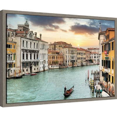 Gran Canal Italy Vintage Canvas Print with Graywash Frame