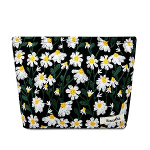 Wrapables Cosmetic Pouch, Makeup and Toiletry Travel Bag, Embroidered Daisy - 1 of 4