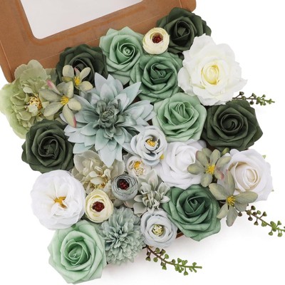 BRINJOY Artificial Greenery Flower Set - 24-Piece Silk Floral Collection with Dahlias, Roses, and Customizable Stems for DIY Weddings & Home Decor