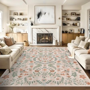 Floral Botanical Washable Rug for Living Room Soft Vintage Insect Butterfly Rugs Low Pile Carpet for Bedroom Dining Nursery Rug - 1 of 4