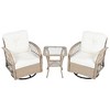 JUJABU 3-piece Outdoor Rattan Seating Set with Two Swivel Chairs and a Square Table - 2 of 4