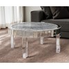 HomeRoots 31" Silver Mirrored Glass and Faux Crystal Round Coffee Table - 2 of 4