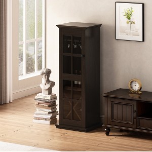 Modern 50.20"Glass Door Wine Cabinet with Three-Layer Design, with Drawer and X-Shaped Wine Rack, Brown - 1 of 4