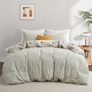 Peace Nest Jacquard Cotton Linen Blend Duvet Cover Set, 3 Piece Bedding Set with Pillow Shams, Grid, Full/Queen - 1 of 4