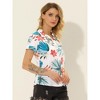 Allegra K Women's Hawaiian Button Down Floral Leaves Beach Short Sleeve Top - 3 of 4