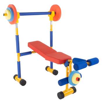 Toy Time Kids' Weight Bench Workout Equipment Set for Beginner Exercise, Weightlifting, and Power lifting with Leg Press and Barbell