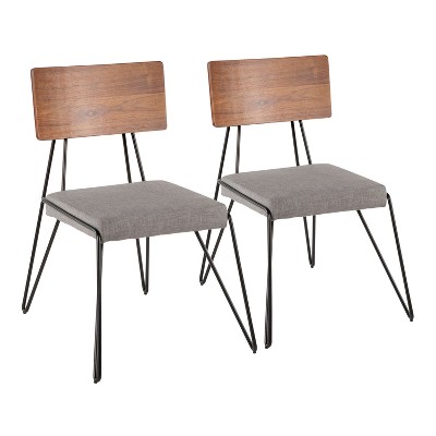 Set of 2 Loft Mid Century Modern Chairs Gray/Black - Lumisource: Hairpin Legs, Wood Backrest, Polyester Seat