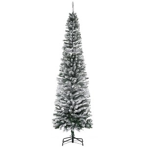 NAYSAYE 7.5FT Snow-Flocked Slim Artificial Christmas Tree with Full Realistic Tree for Holiday Home Office Party, Green, 26.8"*26.8"*88.5" - 1 of 4