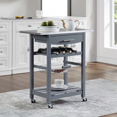 Syemin Kitchen Carts and Islands Mobile Rolling Kitchen Island Trolley Serving Cart Mobile Kitchen Storage Islands, White, 22.76"*15.75"*33.35"