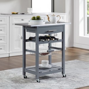 Syemin Kitchen Carts and Islands Mobile Rolling Kitchen Island Trolley Serving Cart Mobile Kitchen Storage Islands, White, 22.76"*15.75"*33.35" - 1 of 4