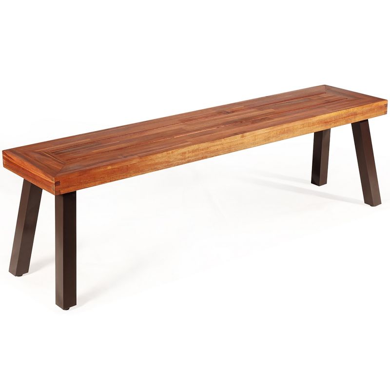 Costway Patio Acacia Wood Dining Bench Seat with Rustic Steel Legs for Outdoor Indoor, 2 of 10