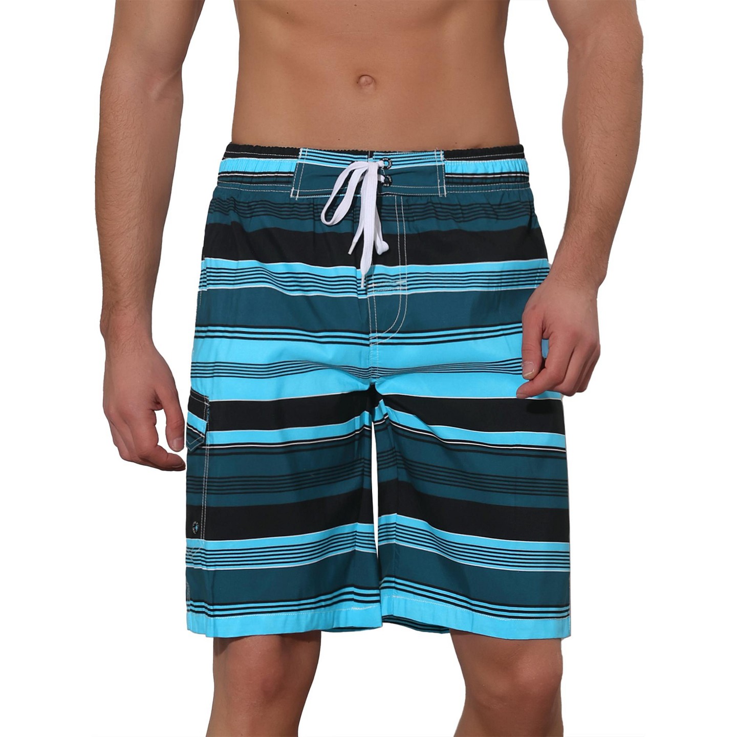Мужские шорты Lars Amadeus Drawstring Stripes Printed Color Block Beach Long Board Shorts 36 Blue, цвет: Синий — фото 1