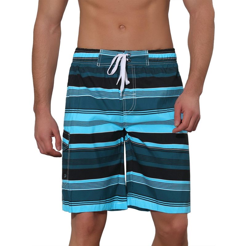 Lars Amadeus Men's Drawstring Stripes Printed Color Block Beach Pool Board Shorts, 1 of 6