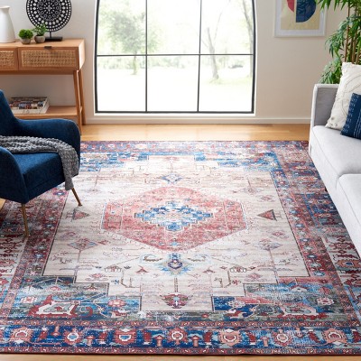 Ivory and Rust Washable Synthetic Area Rug, 8' x 10'