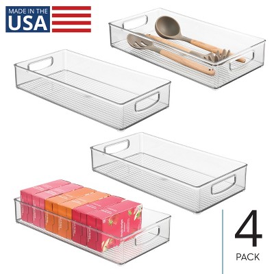 Stackable Pantry Storage Bin with Handles, Set of 4, Clear, Made in USA