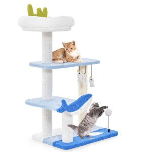 Gulches Blue 34 inch Ocean Cat Tree Small Cats Teddy Fleece Perch Platforms Sisal Posts Fish Toys Stable Base 15 lbs Tower - 1 of 4