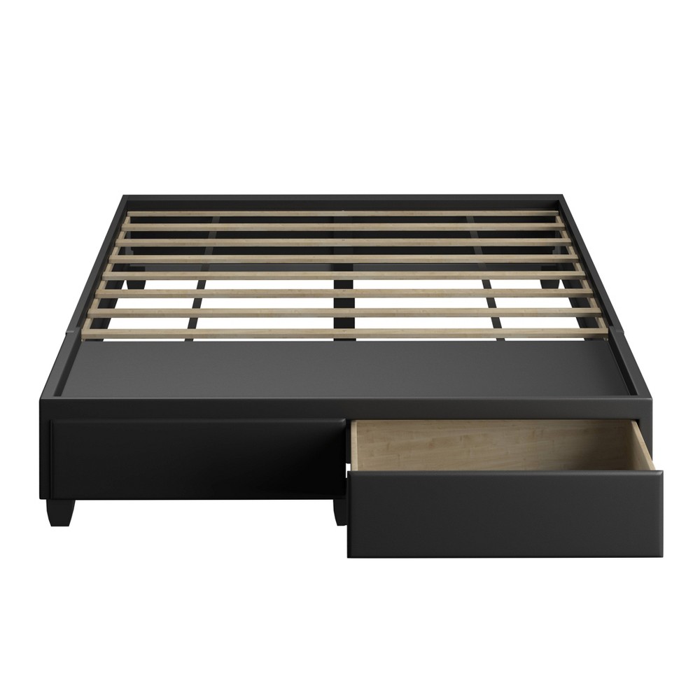 Photos - Bed Queen Preston Faux Leather Upholstered Platform  Frame with Storage Drawers Black - Eco Dream