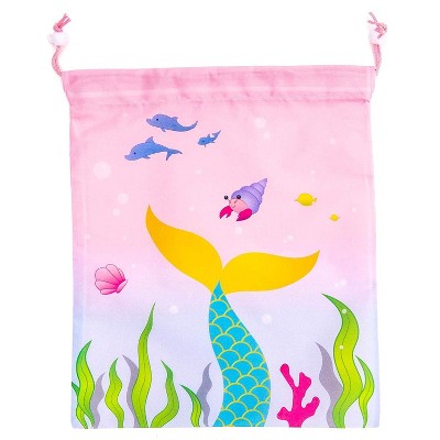 12 Pack Mermaid Kids Party Favor Bags Drawstring Gift Bag for Girls Boys