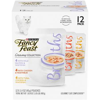 Fancy Feast Broths Creamy Chicken and Seafood Collection Wet Cat Food Complement - 1.4oz / 12ct Variety Pack