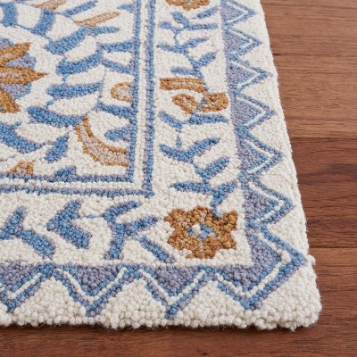 Handmade Chelsea Floral Wool Accent Rug - Ivory & Blue, 1'8" x 2'6"