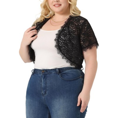 Agnes Orinda Women's Plus Size Sheer Lace Open Front Lightweight Elegant Shrugs