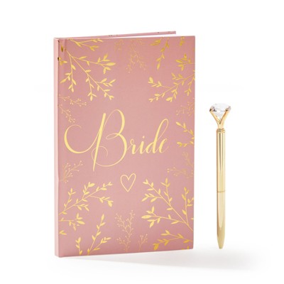 Paper Junkie Bride Wedding Planner Notebook Journal with Gold Diamond Pen, Pink Hardcover
