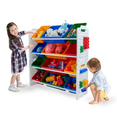 Image of UNiPLAY Toy Organizer With 12 Removable Storage Bins and Block Play Panel, Multi-Size Bin Organizer (Primary)