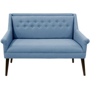 Button Tufted Settee Denim Linen - Skyline Furniture, Blue Linen