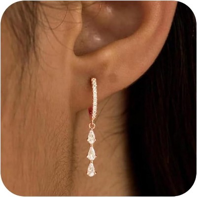 14K Gold Plated Butterfly Dangle Earrings for Women - Dainty, Trendy, CZ Drop Earrings - Simple Long Dangling Jewelry